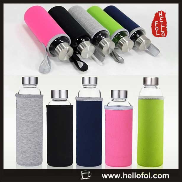 glass water drinking bottle with cover 